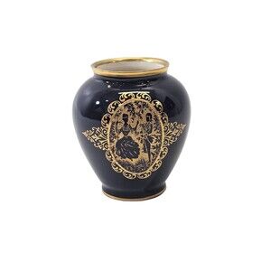 Vtg 70s Lindner Bavaria Cobalt Etch Demitasse Mini Pot Bud Vase‎ Vessel EUC